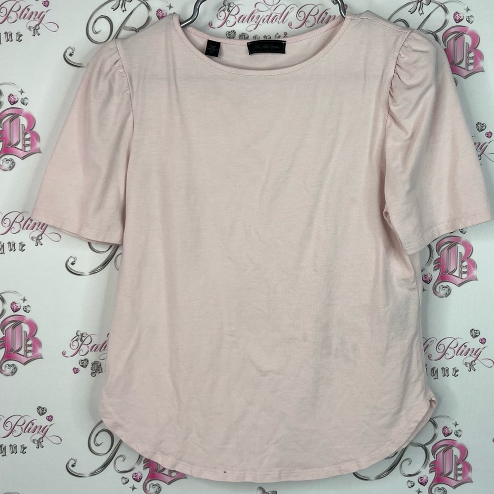 Saks Fifth Avenue top puff shoulders stretchy Light Pink Blouse